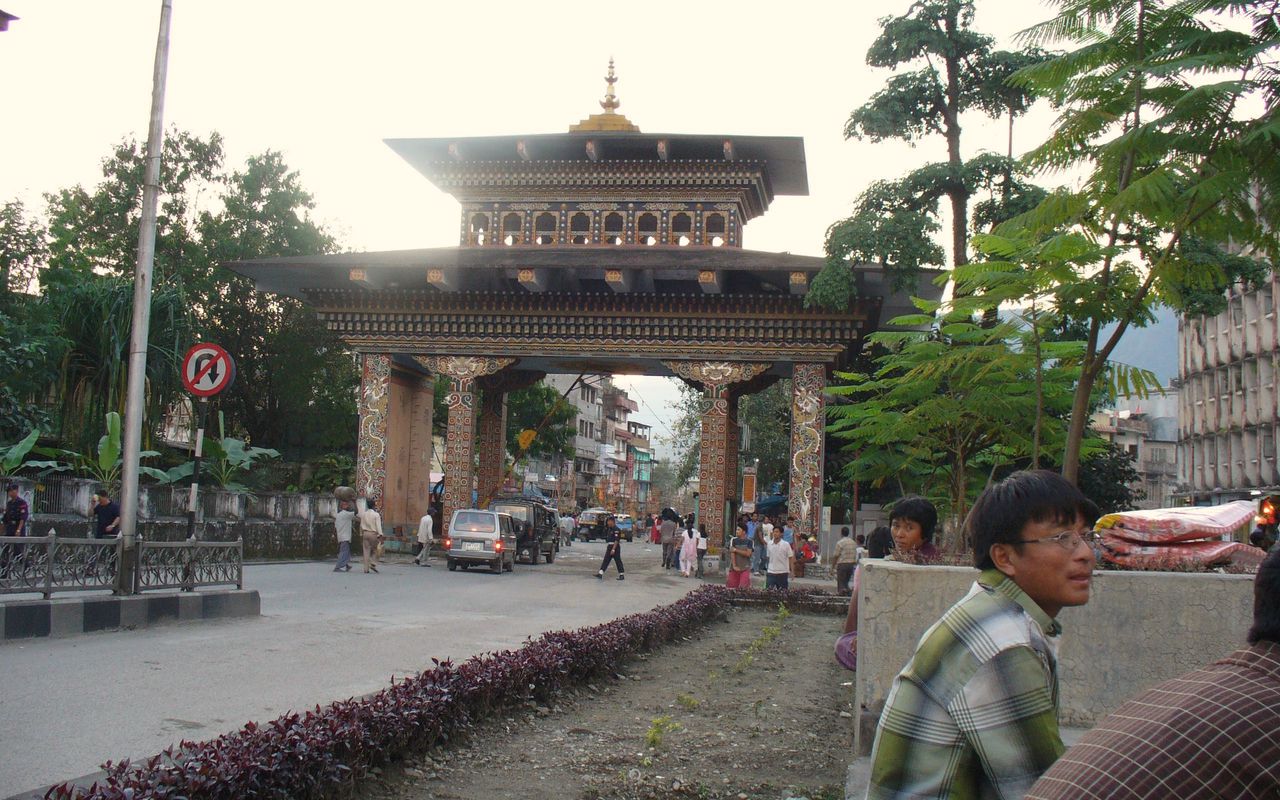The painted Bhutan Gate at the border in Phuntsholing.