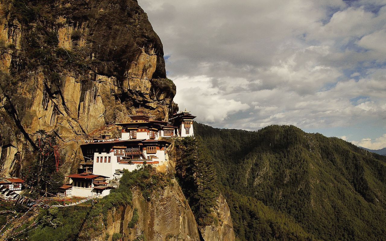 Tiger's Nest monastery on the cliff face above the Paro valley.